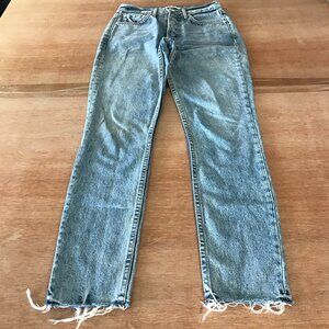 Grlfrnd Karolina Skinny Jeans Women 23 Blue Mid Rise Button Fly Raw Hem Stretch